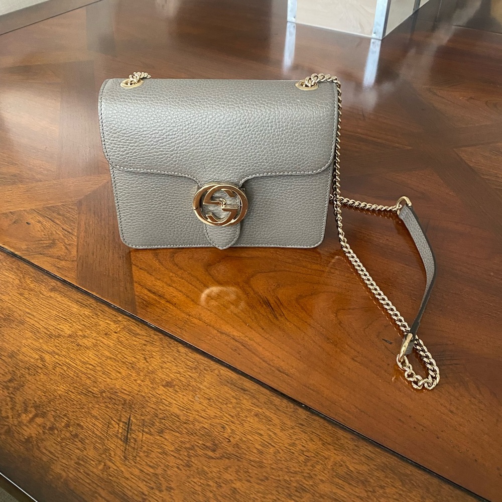 Gucci Gray Crossbody Bag with Gold Chain